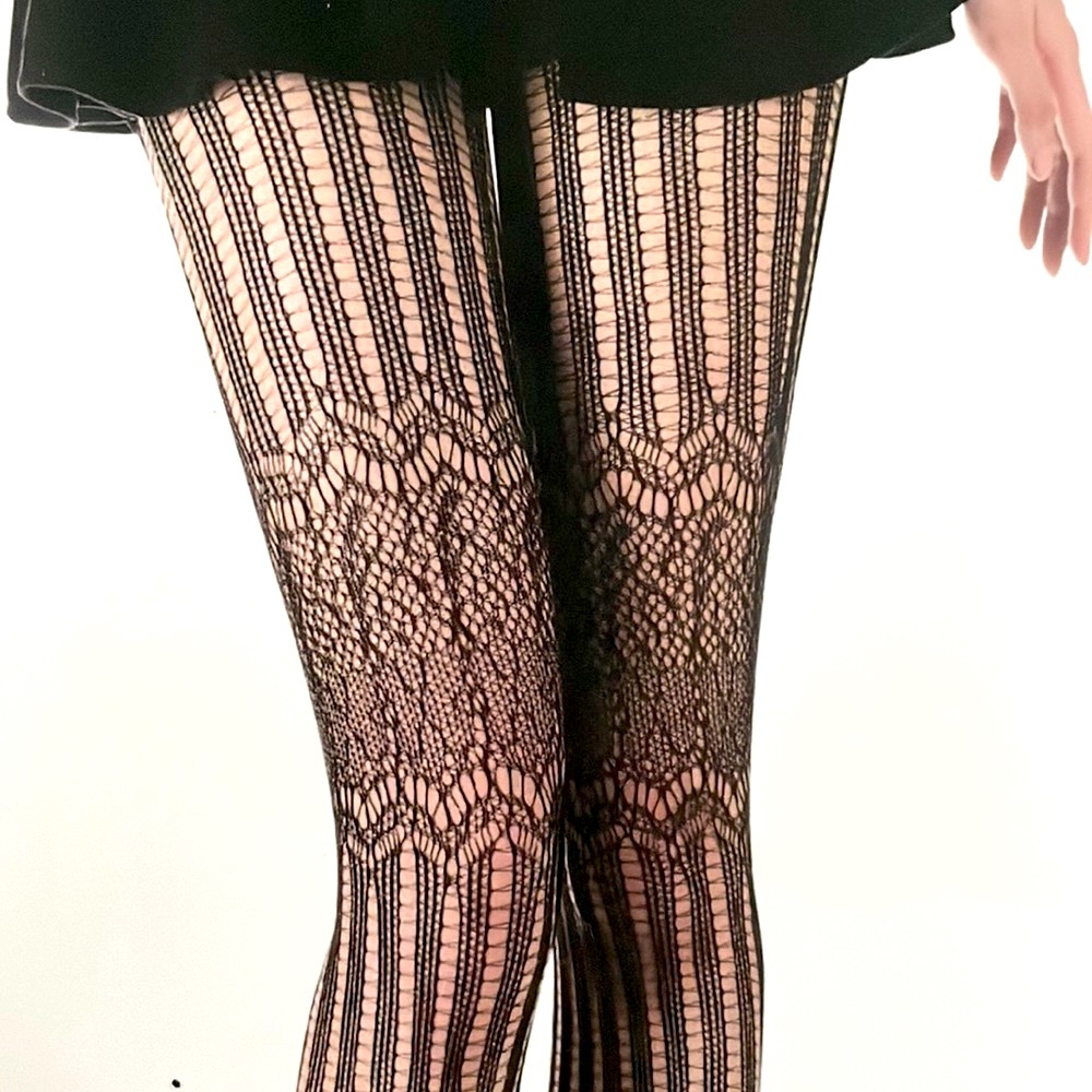 NEW Striped Lace Garter Fishnet Pantyhose for Halloween or Special Occasion